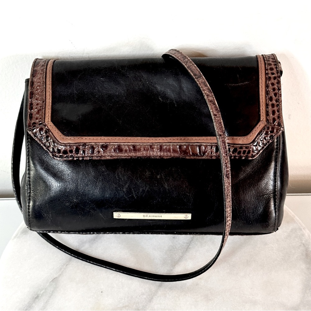 Brahmin Carina Shoulder Bag Convertible Clutch Black Tuscan